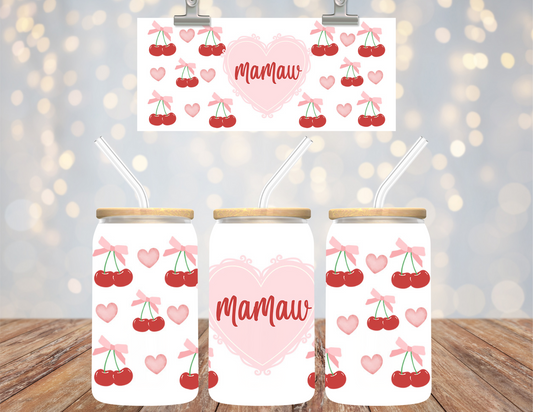 Uv Dtf Cup Wrap Mamaw heart cherries 661