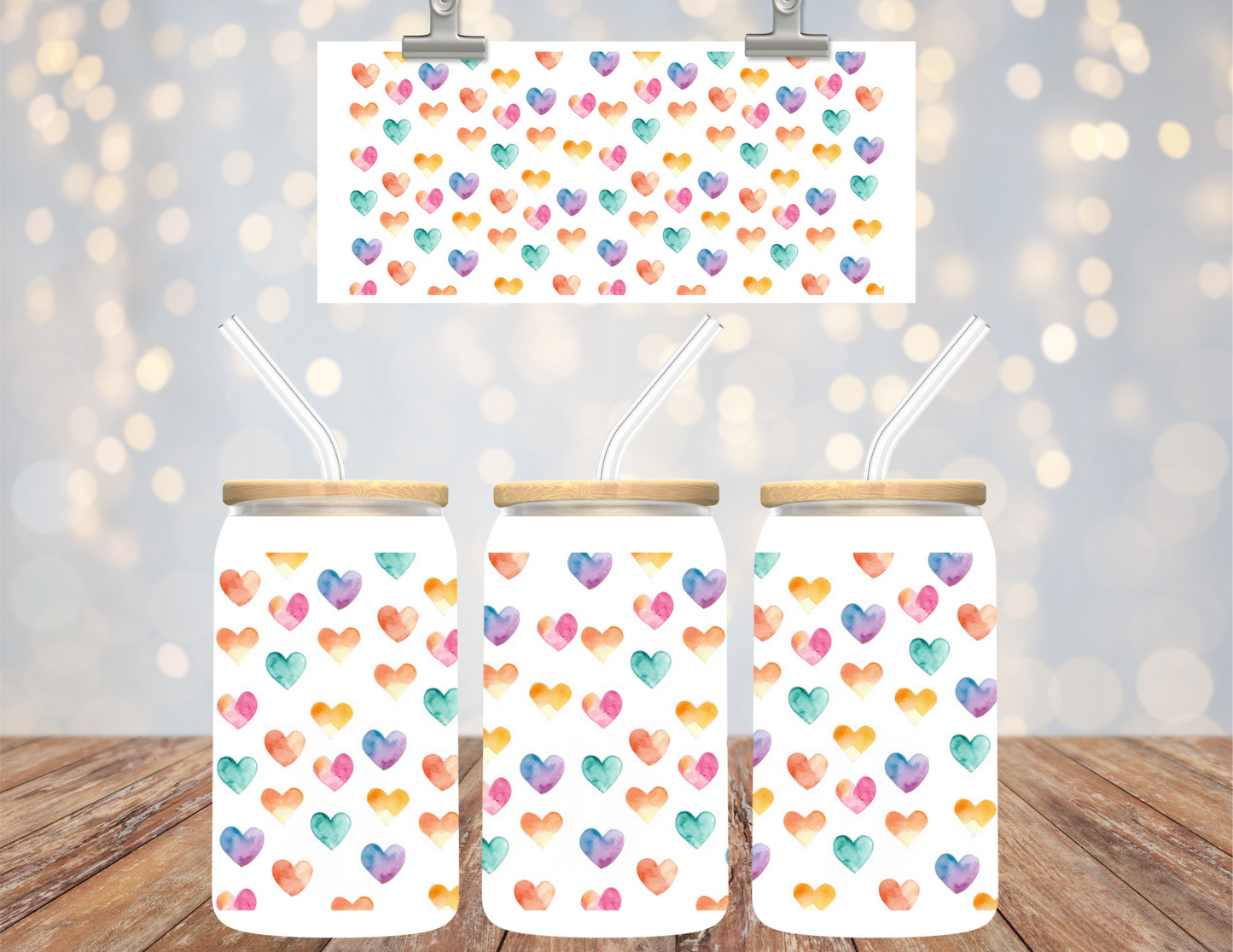 Uv Dtf Cup Wrap Water color hearts 655