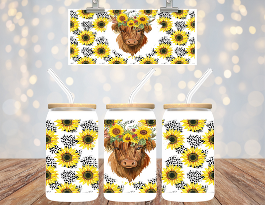 Uv Dtf Cup Wrap Highland Cow with Sunflowers 616