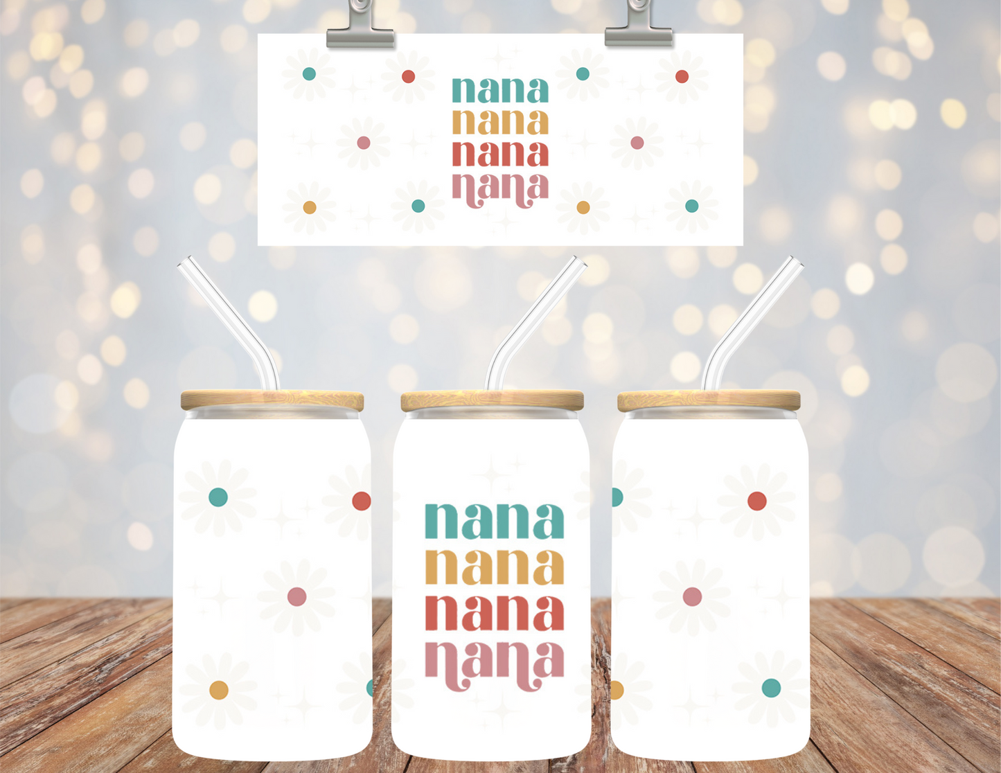 Uv Dtf Cup Wrap Nana with white flowers 652