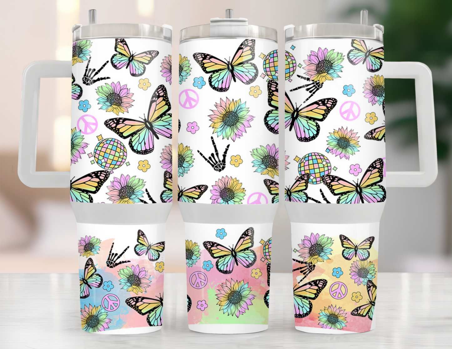 UVDTF 40 oz Cup Wrap Floral Butterfly Peace 3018