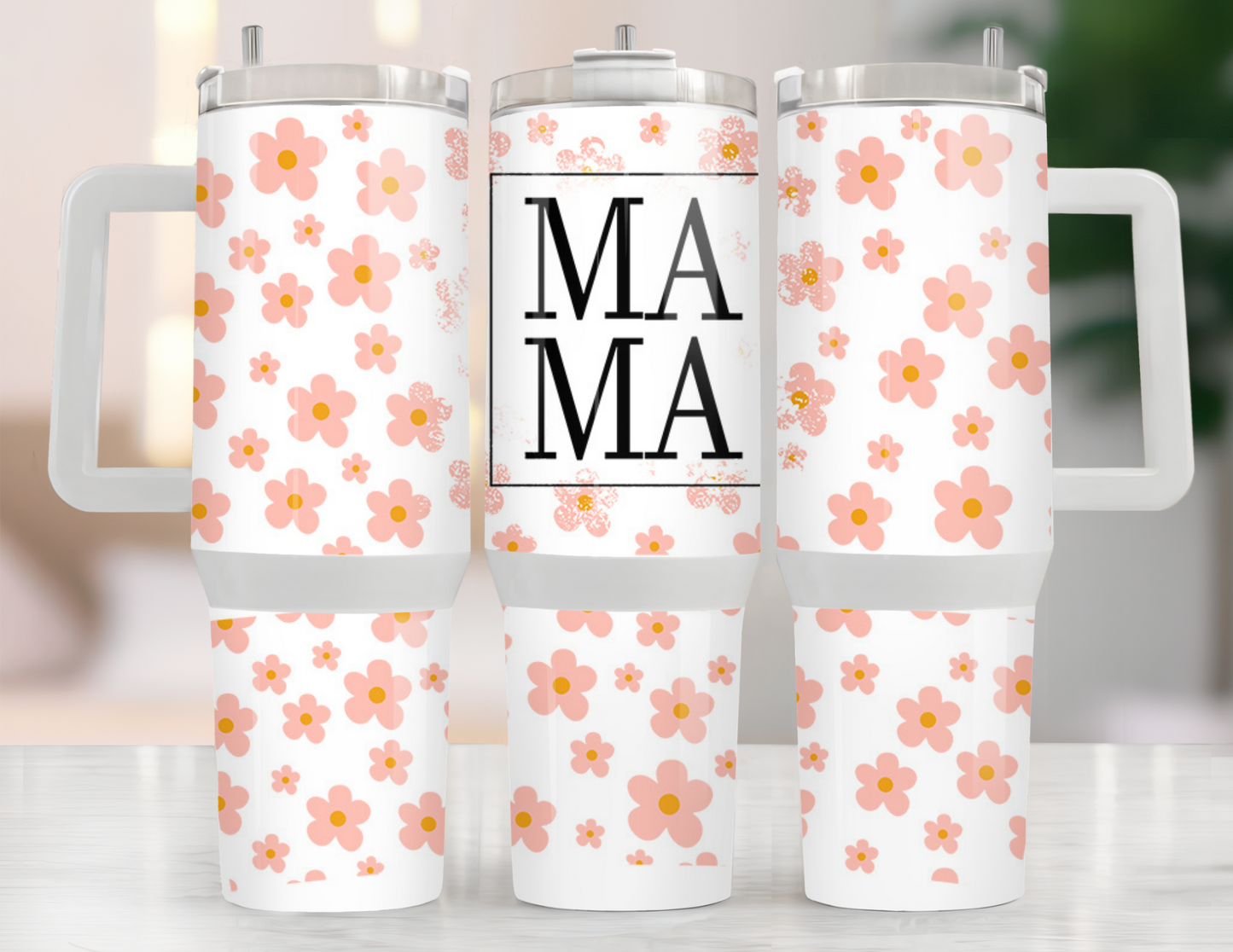 UVDTF 40 oz Cup Wrap MAMA Pink Floral 3029