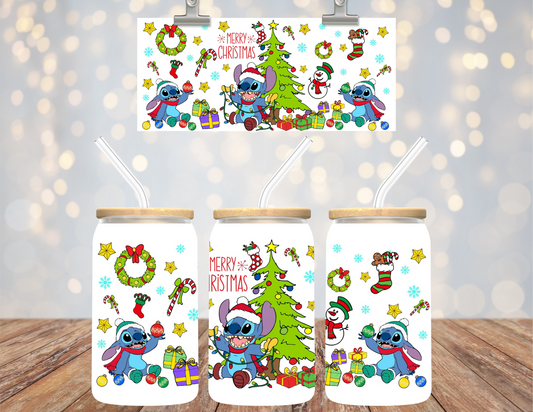 UVDTF 16 oz Cup Wrap Blue Guy Merry Christmas 6176