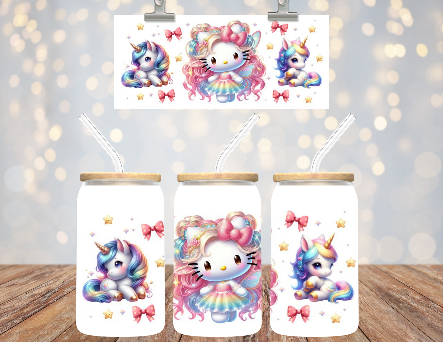 UVDTF 16 oz Cup Wrap Kitty with Unicorns 6191