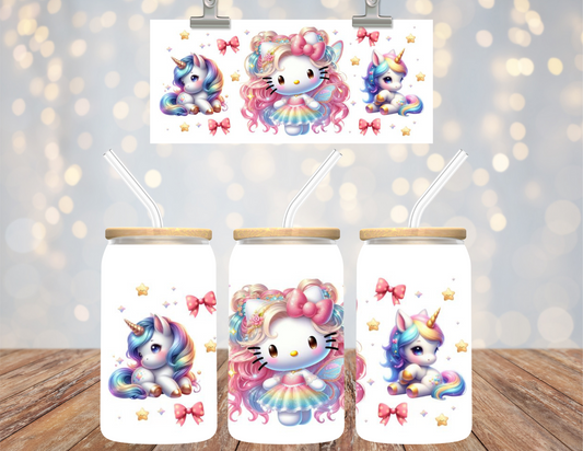 UVDTF 16 oz Cup Wrap Kitty with Unicorns 6191