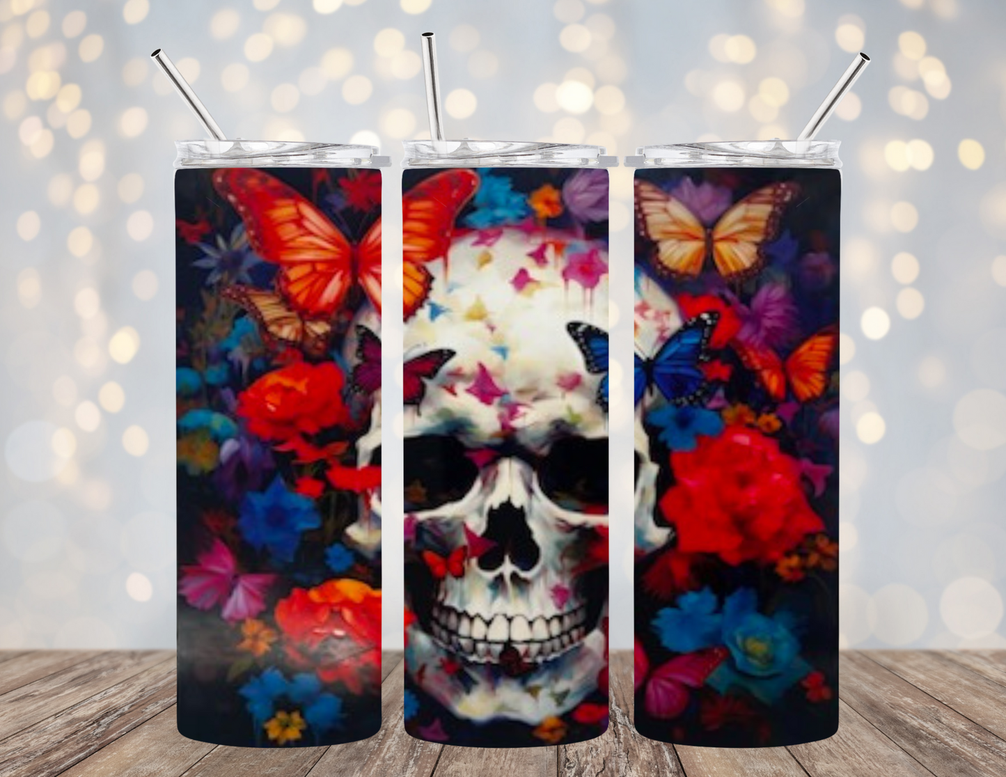 UVDTF 20 oz Cup Wrap Skull with Butterflies 2115