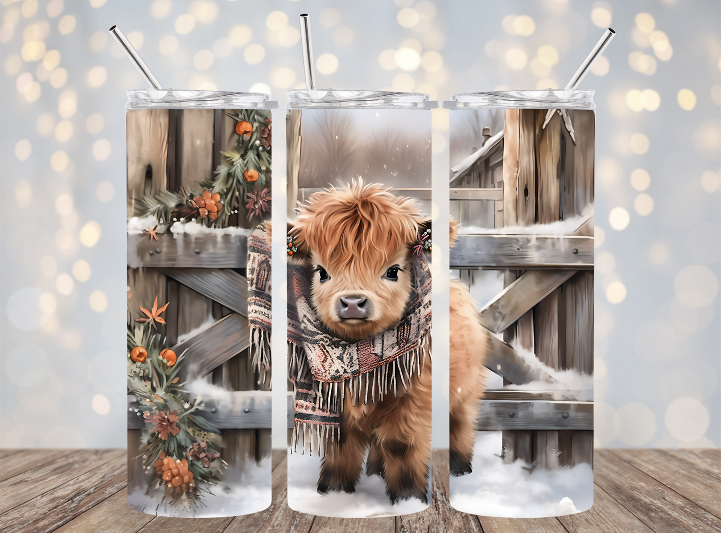 20 Oz Tumbler Winter Highland Baby Cow