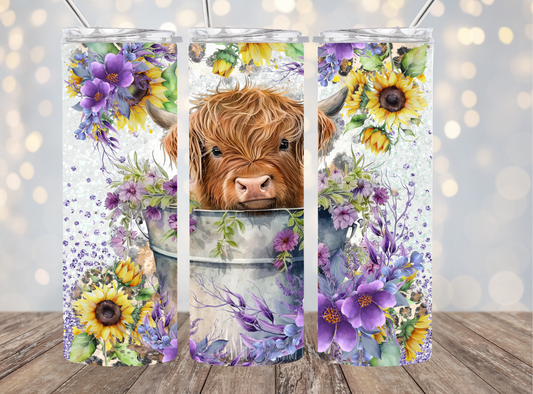 30 Oz tumbler Baby Highland Cow Purple Flowers