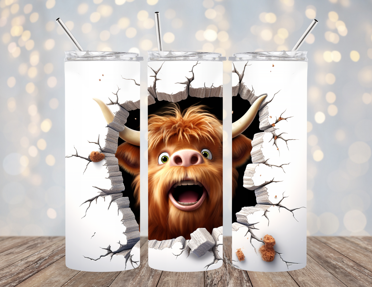 20 Oz Tumbler Cute Baby Highland Cow 3D Hole