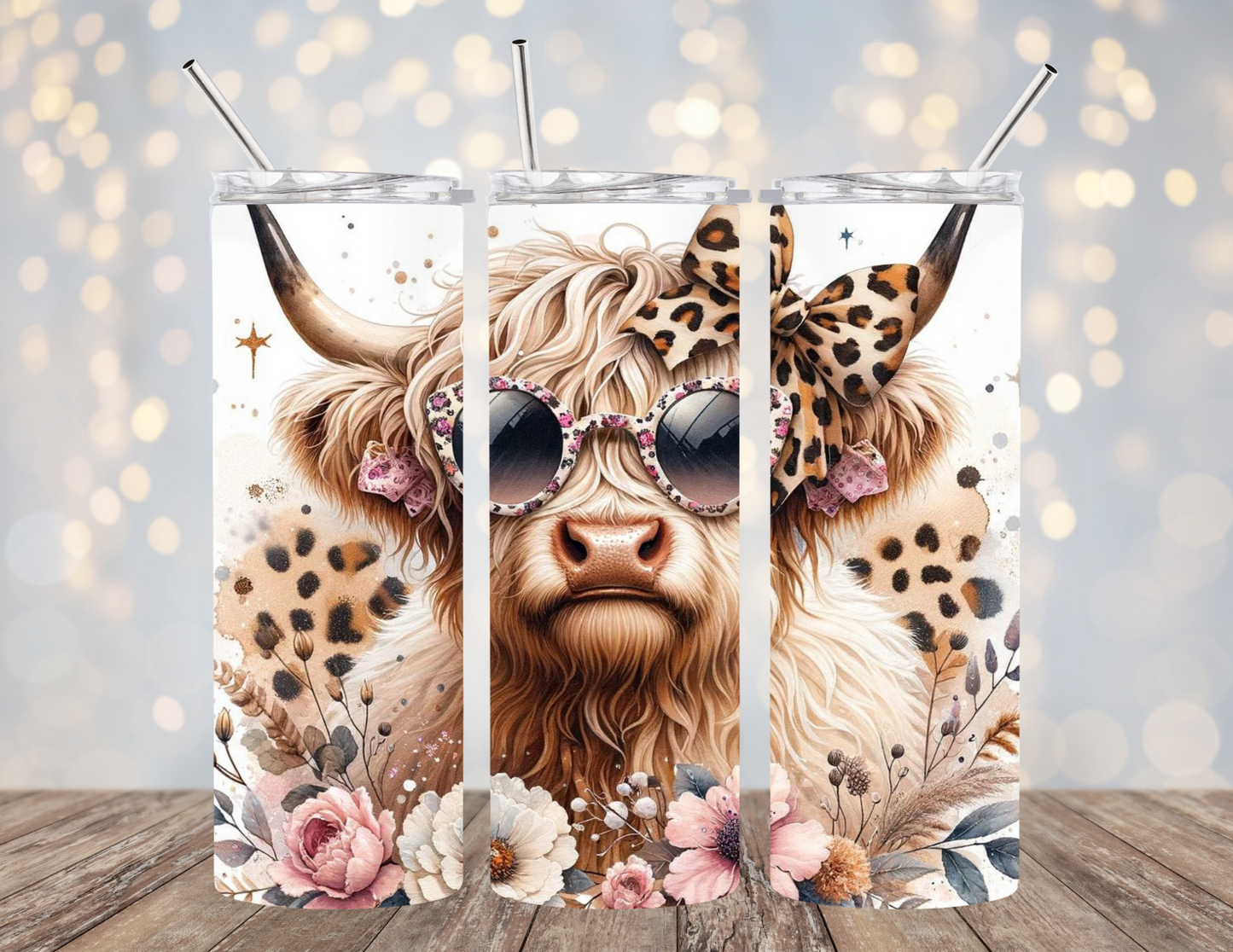 20 Oz Tumbler Highland Cow in Sunglasses