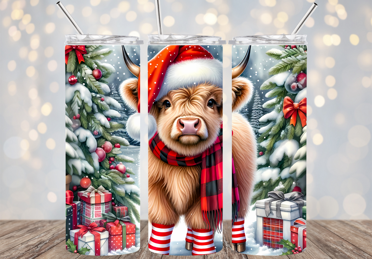 20 Oz Tumbler Cute Baby Highland Cow Christmas