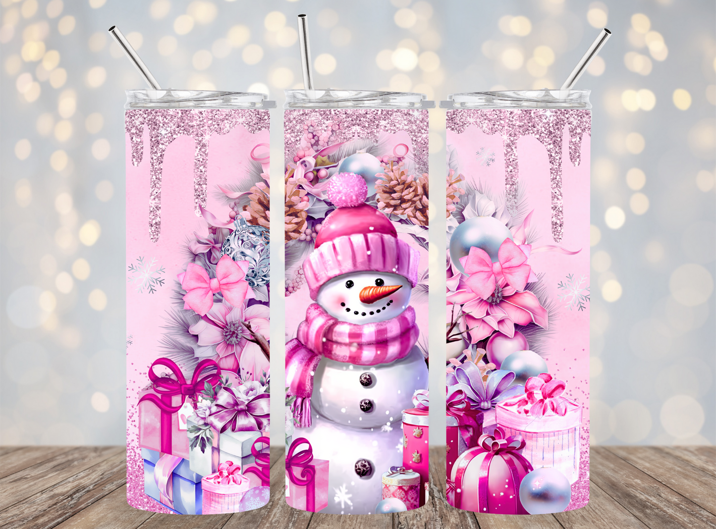 20 Oz Tumbler Pink Christmas Snowman