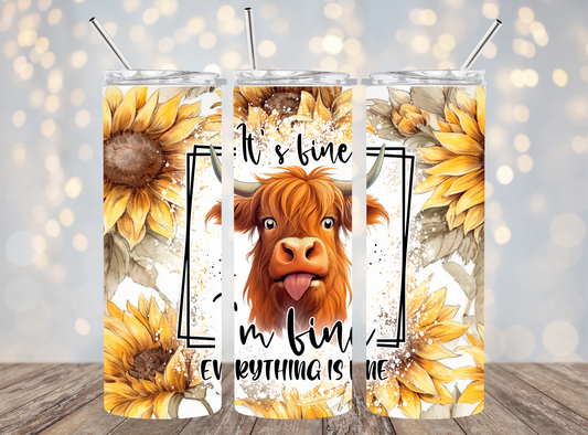 20 Oz Tumbler Highland Cow I'm Fine Everything's Fine