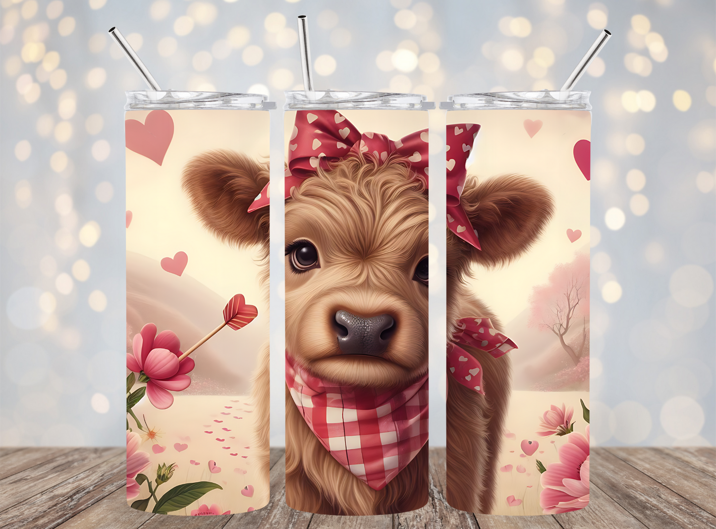 20 Oz Cute Baby Highland Cow Bandana Head Bow