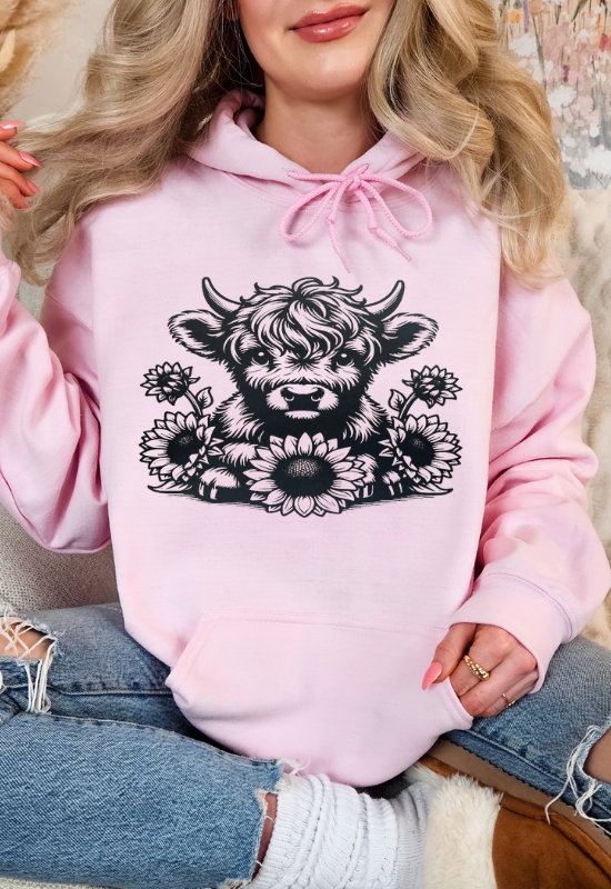 Hoodie Fall cow with sunflowers