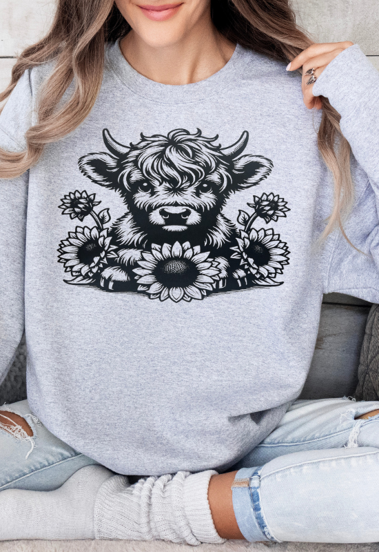 Crewneck Cow with sunflowers